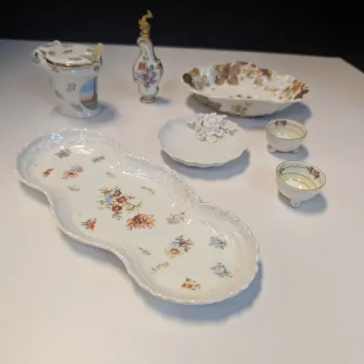 China Pieces - Victoria Carlsbad Austria Hand Painted Nippon Bowl & H & C Haviland Limoges Plate - Some Unmarked China