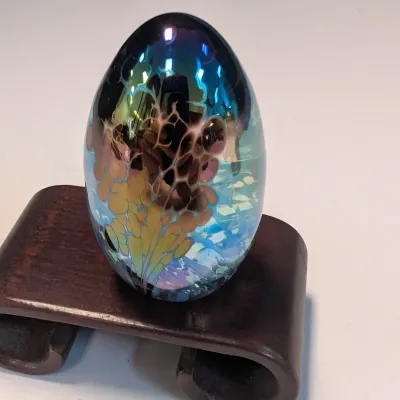 1984 Mount St. Helens Volcanic Ash Glass Egg Sculpture Signed MSH Paperweights