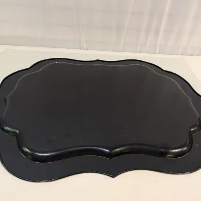 Vintage Hand-Painted Floral Tôleware Metal Serving Tray