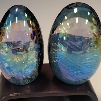 1984 Mount St. Helens Volcanic Ash Glass Egg Sculpture Signed MSH Paperweights