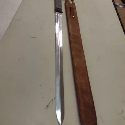 Long, Two Handed Stainless Sword with Sheath- Gold Toned Guard- Approx 51" Long