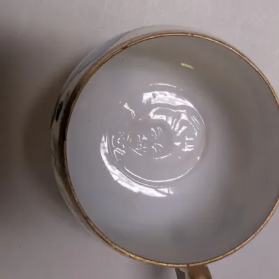 Japanese Lithophane Cup & Saucer House Bamboo Secret Geisha Girl