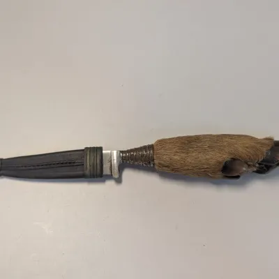 German Rostfrei Solingen Deer Hoof Handle Hunting Boot Knife & Sheath