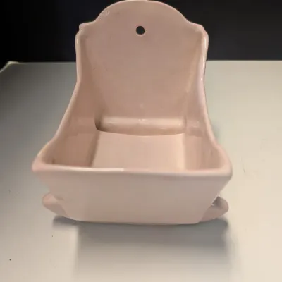 Vintage Planters Haeger Pottery Baby Cradle, Vintage Elephant Shaped Black Ceramic Planter & Green Planter With Raised Dragonfly
