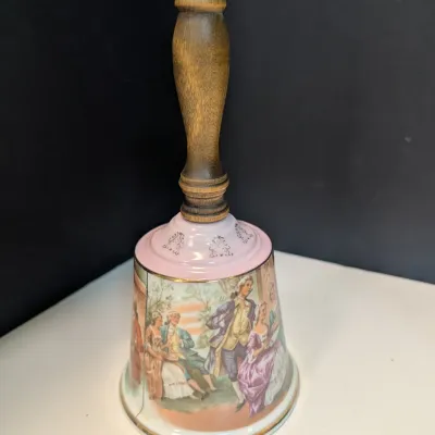 Vintage Porcelain Hand Bells With Wooden Handles - Set of 3