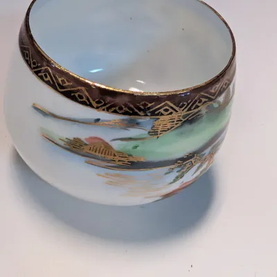 Japanese Lithophane Cup & Saucer House Bamboo Secret Geisha Girl