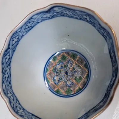 Antique Kangxi Blue & White Porcelain Tea Bowl & Obori-soma Yaki Cup Ceramic Japan