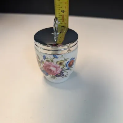 Floral Royal Worcester Egg Coddler, Royal Crown Derby Tudor Trinket Dish, Marlow Minton Trinket Dish & Toothpick Holder