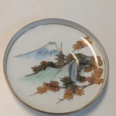 Japanese Lithophane Cup & Saucer House Bamboo Secret Geisha Girl