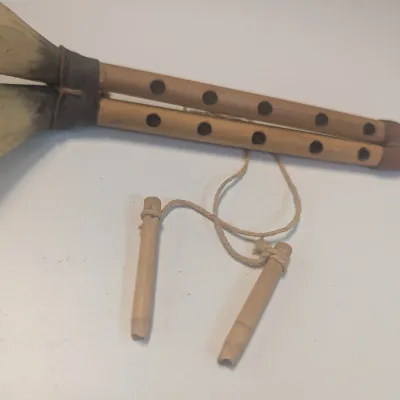 Vintage Libyan Zukra Cow Horn Double Chanter Reed Pipe Folk Instrument Handmade