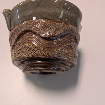 Brown Pottery Bowl Signed & Flower Ceramic Bowl