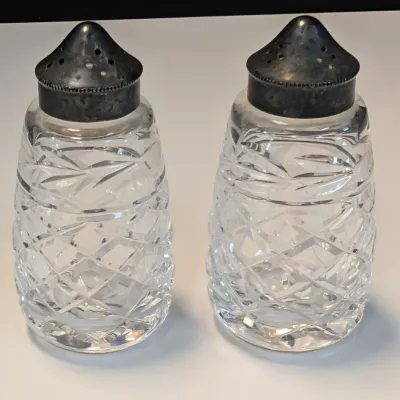 Vintage Waterford Crystal Salt & Pepper Shakers w/ Metal Lids