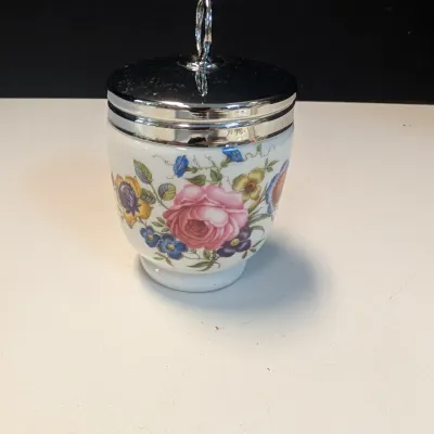 Floral Royal Worcester Egg Coddler, Royal Crown Derby Tudor Trinket Dish, Marlow Minton Trinket Dish & Toothpick Holder