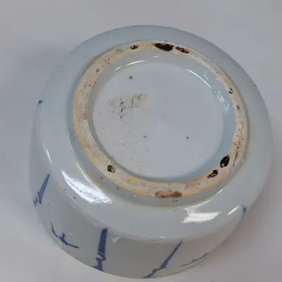 Blue & White Porcelain Bowls & Stoneware Dish w/ Lid