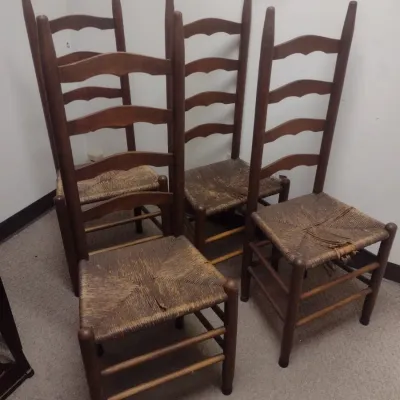 Set of Four Vintage Ladder Back Rush Seat Chairs