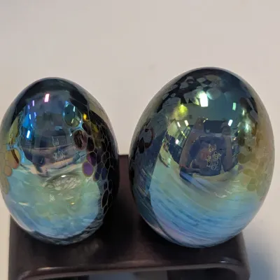 1984 Mount St. Helens Volcanic Ash Glass Egg Sculpture Signed MSH Paperweights