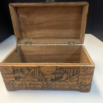 Hand Carved Japanese Wood Box