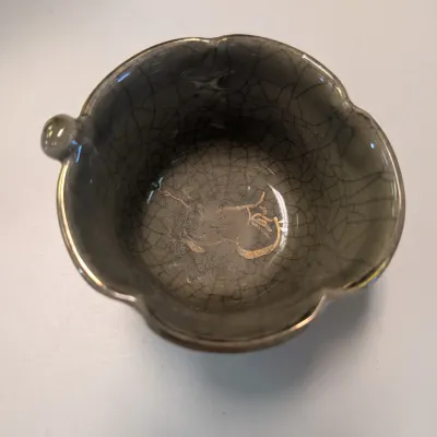 Brown Pottery Bowl Signed & Flower Ceramic Bowl