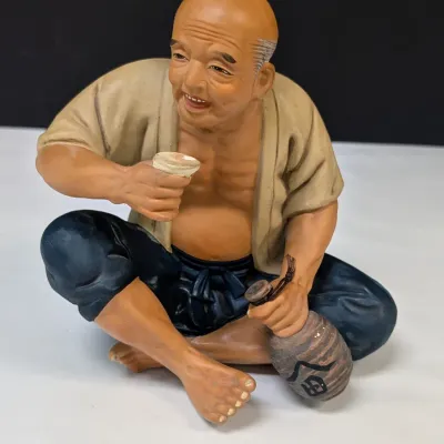 Vintage Hakata Urasaki Napco Japan Clay Figure Drinking Sake & Hakata Urasaki Napco Japan Clay Okusan Figure