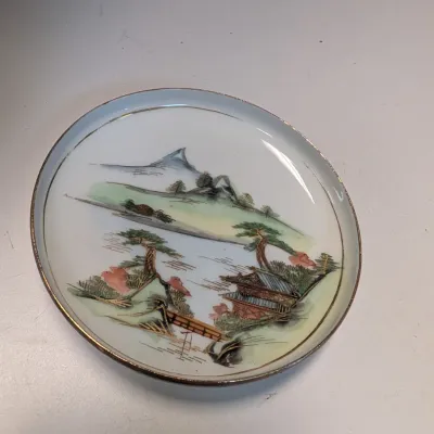 Japanese Lithophane Cup & Saucer House Bamboo Secret Geisha Girl