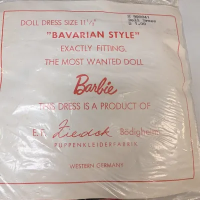 Bavarian Style Barbie Dress Size 11 1/2" Made In Western Germany
