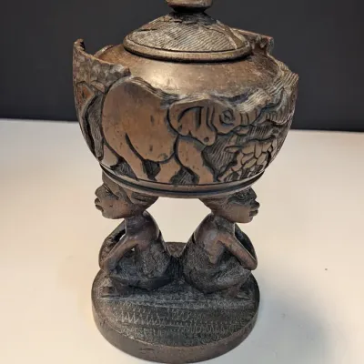 8" Hand Carved Lidded Storage Bowl