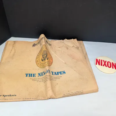 1974 Sentinel Star The Nixon Tapes Transcript Of Presidential Conversations & Nixon Button