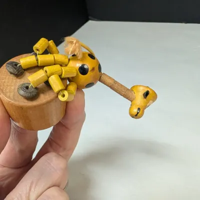 Vintage 1970's Collapsible Wooden Giraffe & Donkey Finger Puppets