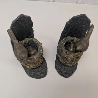 Pair Of Bronze Mother Bird & Baby Book Ends