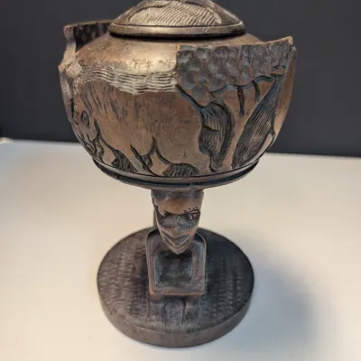 8" Hand Carved Lidded Storage Bowl