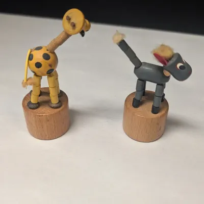 Vintage 1970's Collapsible Wooden Giraffe & Donkey Finger Puppets