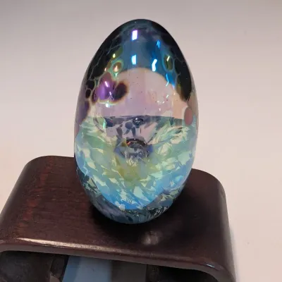 1984 Mount St. Helens Volcanic Ash Glass Egg Sculpture Signed MSH Paperweights
