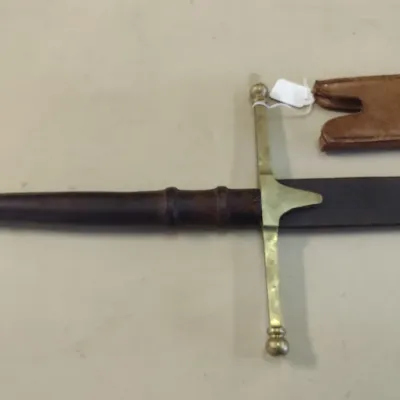 Long, Two Handed Stainless Sword with Sheath- Gold Toned Guard- Approx 51" Long