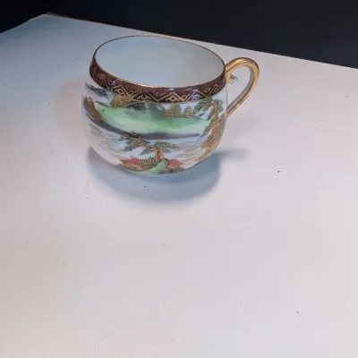 Japanese Lithophane Cup & Saucer House Bamboo Secret Geisha Girl