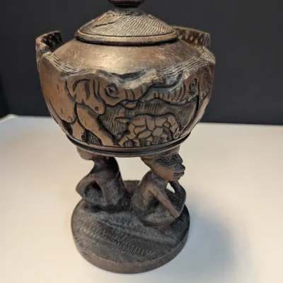 8" Hand Carved Lidded Storage Bowl