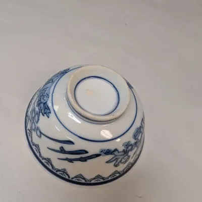 Blue & White Porcelain Bowls & Stoneware Dish w/ Lid