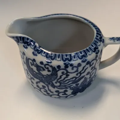 Vintage Nippon Phoenix Blue & White Creamer Pitcher, Sugar Dish & Cup
