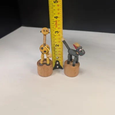 Vintage 1970's Collapsible Wooden Giraffe & Donkey Finger Puppets