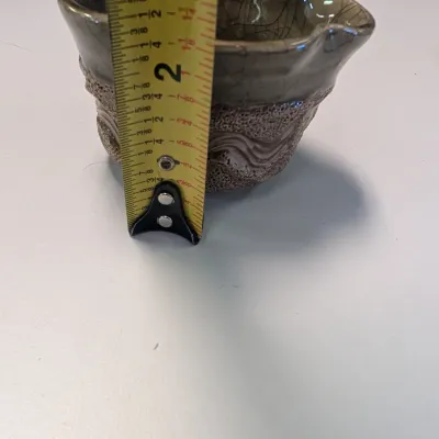 Brown Pottery Bowl Signed & Flower Ceramic Bowl