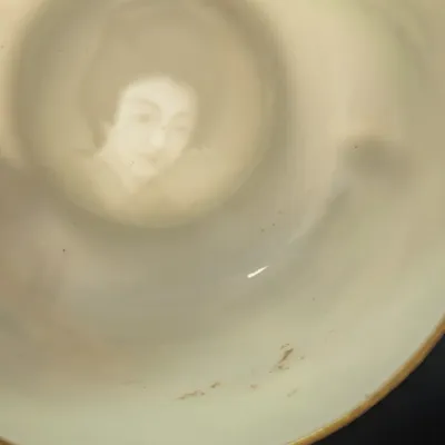 Japanese Lithophane Cup & Saucer House Bamboo Secret Geisha Girl