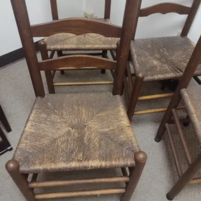 Set of Four Vintage Ladder Back Rush Seat Chairs