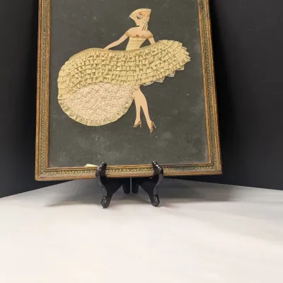 Vintage Framed Ribbon Paper Doll