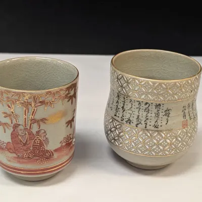 Vintage Kutani Ware Style Pottery Tea Cups