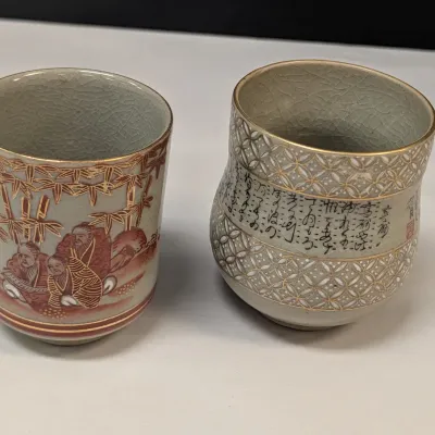 Vintage Kutani Ware Style Pottery Tea Cups