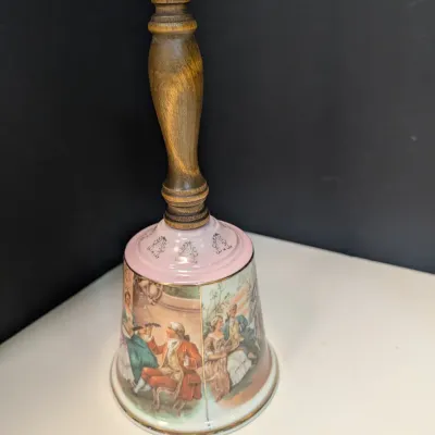 Vintage Porcelain Hand Bells With Wooden Handles - Set of 3