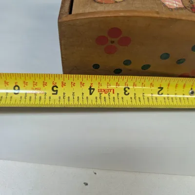 Vintage Hand Painted Made In Japan Roll Top Wooden Trinket Box With Drawer, Wood Burned Pencil Box & A Pair Of Napkin Rings