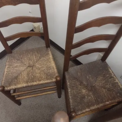 Set of Four Vintage Ladder Back Rush Seat Chairs