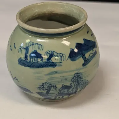 Chinese Scenic Pottery Vase & Porcelain Tea Cups