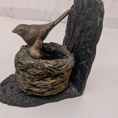 Pair Of Bronze Mother Bird & Baby Book Ends