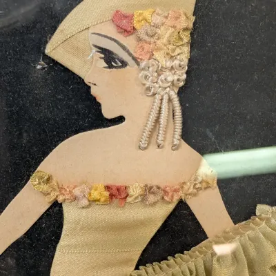 Vintage Framed Ribbon Paper Doll